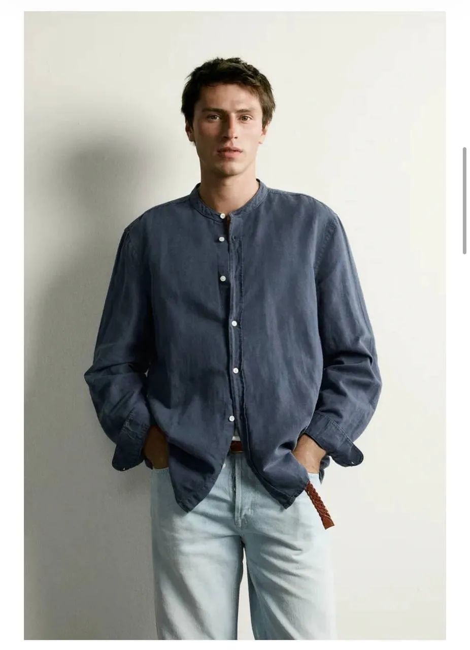 Новая мужская рубашка Zara темно-синего цвета, размер S.