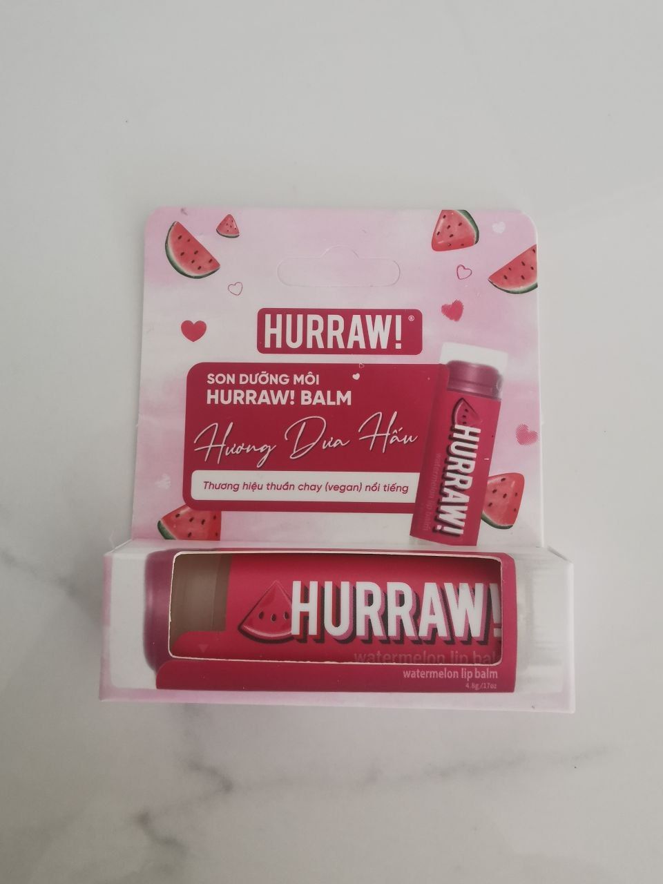 1. Гигиеническая помада Hurraw, арбузная, полностью веганская, новая, 50к донг
